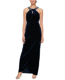 SLNY Womens Long Velvet Cocktail Halter Dress 9190160 Imperial Blue 18
