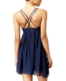Jump Juniors Chiffon Shirred Short Dress with Deep V Neck 48452 Navy Blue 1
