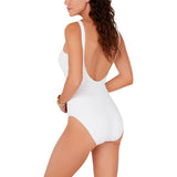 Michael Michael Kors Solid Lace-Up Front One-Piece Swimsuit Grommet White 6