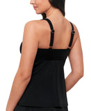 Swim Solutions Womens Black Swan Tiered-Ruffled Tankini Swim Top 806833 Black 16