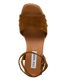 Steve Madden Suede Wooden Platform Block Heel Sandals KARS03S1 Cognac Brown 7M