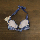 Tommy Bahama Womens Printed Underwire Halter Bikini Swim Top Palace Blue 34B