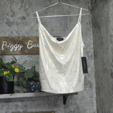 Donna Karan Womens Metallic Sequin Embellished Camisole Cami Sand Brown M