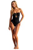 Becca Womens Rock Solid Embelem Buckle One-Piece Swimsuit 361067 Black S