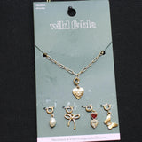 Wild Fable Heart Bow Butterfly Multi Charm Necklace Set Gold Multi 16"
