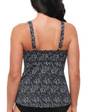 Swim Solutions Womens Printed Triple Tier Tankini Swim Top Black / White 8