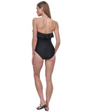 DKNY Womens Ruffle-Bandeau-Neck Tummy Control One Piece Swimsuit Black XL