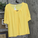 Ny Collection Neck Wide Cuff Jersey Knit Blouse Samoan Sun Yellow XL