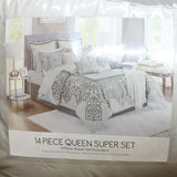 Jla Home Lisette 14-Pc. Damask Jacquard Comforter Set Bedding Silver Gray Queen