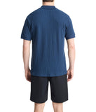 Vince Mens Varigated Textured Short Sleeve Polo Shirt Midnight Sky Blue M