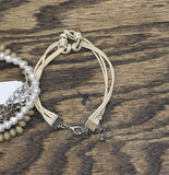 Christopher & Banks Pearl Bead Cord Chain Bracelets Tan Brown / White 7" + 3"