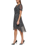 Tommy Hilfiger Chiffon Polka-Dot Sheer Short Sleeved Midi Dress Black / Cream 12