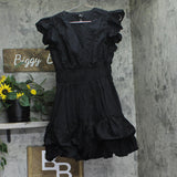 Aqua Womens Cotton Woven V-Neck Babydoll Mini Dress Black M