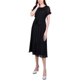 Ny Collection Short Sleeve Belted Swiss Dot Dress Black Multi Circle PL