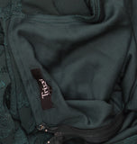 Trixxi Tie Waist Ruffled Jacquard Fit Flare Sheer Sleeved Dress Hunter Green L