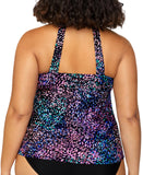 Island Escape Printed Halter-Back Tankini Swim Top Black / Pink Multi 18W