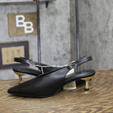 A New Day Samantha Slingback Kitten Heels Pointed Toe 94462812 Black / Gold 7.5M