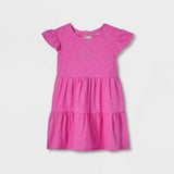 Cat & Jack Girls Wash Knit Tiered Short Sleeve Dress PG4KM Bright Pink M