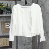 LC Lauren Conrad Womens Fuzzy Shiny Dotted Open Front Jacket White / Gold M