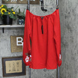 DG2 by Diane Gilman Women Off the Shoulder Crochet Patch Blouse Shirt Top Red XL