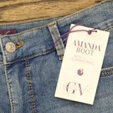 Gloria Vanderbilt Slim Boot Cut High Rise Crop Jeans Banaba Blue Hem Stones 8