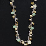 Long Beaded Disc Necklace Silver Gray Multi 35"