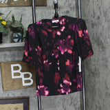 Calvin Klein Womens Short-Sleeve Button-Up Blouse S47TG56C Black Multi XS