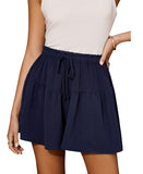 Cupshe Womens Drawstring Ruffled Wide Leg Shorts Navy Blue M