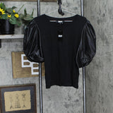 DKNY Women's Faux-Leather Puffed-Sleeve Top P2GHOOOI