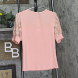 Ny Collection Puff Sleeve Keyhole Neckline Jersey Knit Blouse Mellow Rose Pink S