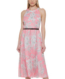 Tommy Hilfiger Belted Lined Floral-Print Halter Midi Dress Bubblegum / Ivory 4
