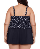 Swim Solutions Plus Size Polka Dot Swim Romper One Piece Rain of Dots Black 18W