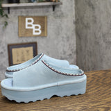 Bearpaw Platform Suede Faux Leather Open Toe Slide Sandals Tourmaline Blue 8M