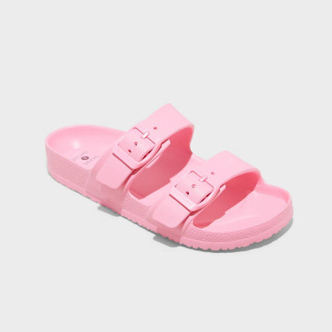 Shade & Shore Women's Neida EVA Two Band Footbed Slide Sandals Vibrant Pink 7M
