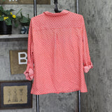 Ny Collection Womens 3/4 Roll Tab Shirt with Pockets Red Multi XL
