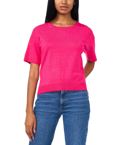 Sam & Jess Womens Short-Sleeve Embellished Sweater TA93148768AS Electric Pink M