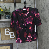 Calvin Klein Womens Short-Sleeve Button-Up Blouse S47TG56C Black Multi XS