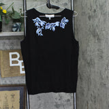 Kasper Womens Sleeveless Knit Embroidered Top 10924833 Black Multi L
