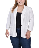 Ny Collection Womens Scuba Crepe Plus Size Jacket with 3/4 Sleeves White 3X