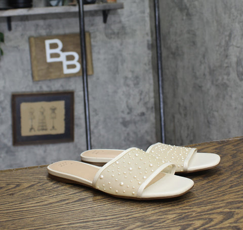 A New Day Womens Elain Pearl Mesh Slide Sandals 92394992 Cream Off White 9M