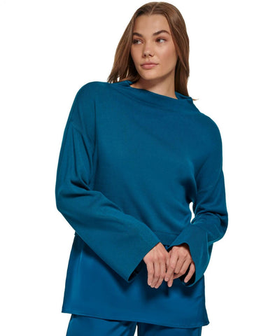 Calvin Klein Womens Long Sleeve Mock Neck Sweater with Overlay M2GSU749