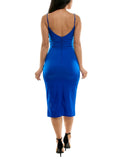 B. Darlin Notched Neck Side Slit Knit Bodycon Midi Dress Royal Slim Blue XL