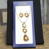 Catherine Malandrino Teardrop Pendant Drop Necklace & Earring Set Gold Multi 30"