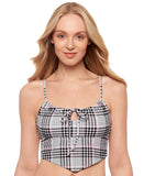 Salt + Cove Juniors Plaid Tie-Front Tankini Bikini Swim Top Black White Multi M