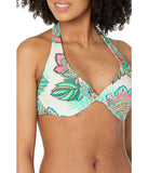 Coco Reef Twist Front Halter Bikini Swim Top Ivory White / Blue Multi 32 - 34D