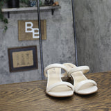 Lifestride Kitten Heel Open Toe Slip-On Double Strap Sandals Bone Off White 5.5M