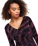 Siena Womens Metallic Side-Twist Long Sleeve Faux Wrap Mini Dress Purple Multi 8