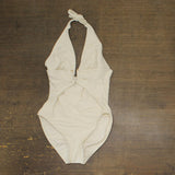 Vince Camuto Plunging Textured Halter One-Piece Swimsuit Beige Off White 10