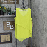 Nina Leonard Sleeveless Mixed Media Tiered Tank Top Chartreuse Yellow Green L