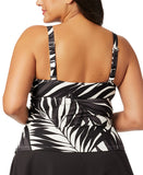 Anne Cole Drape Front Underwire Tankini Swim Top Palm Chic Black Multi 22W
